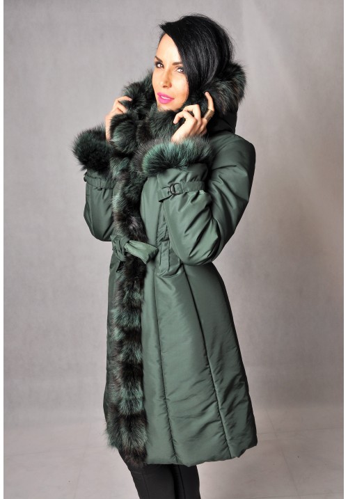 Dámsky textilný kabát s kožušinou Ankara green